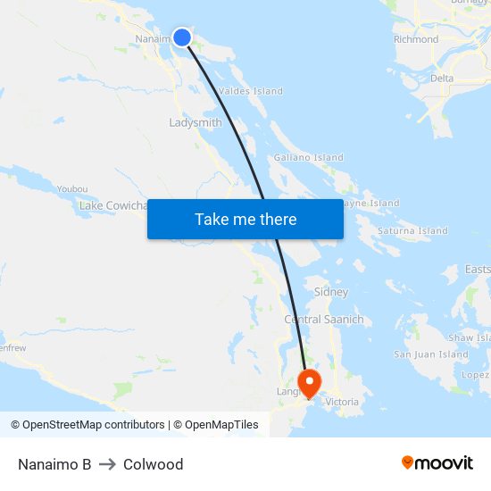 Nanaimo B to Colwood map