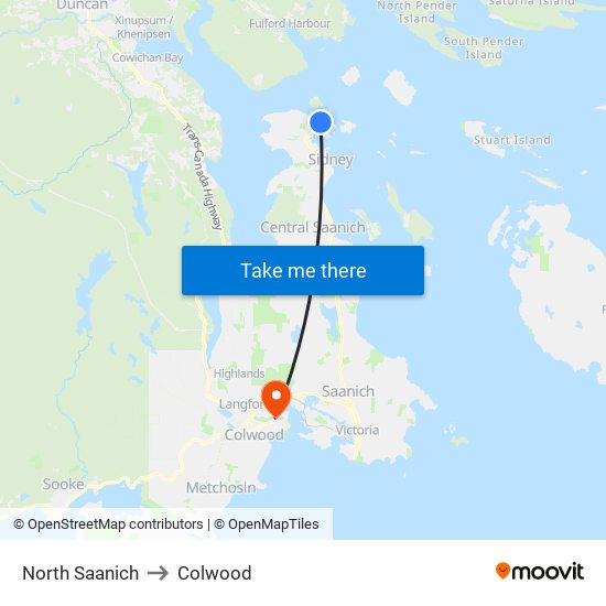 North Saanich to Colwood map