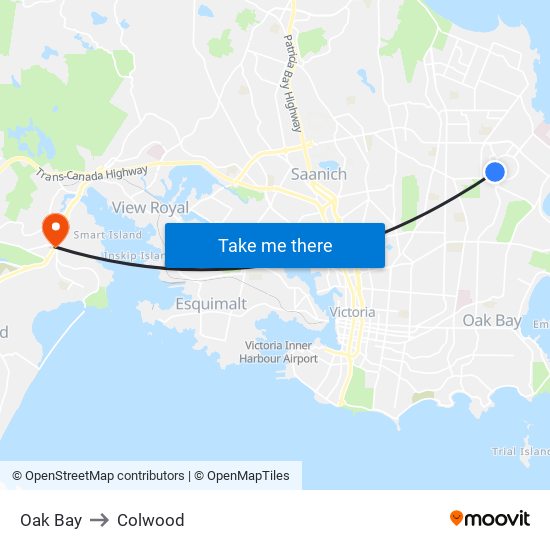 Oak Bay to Colwood map