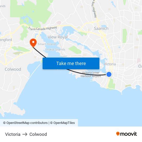 Victoria to Colwood map