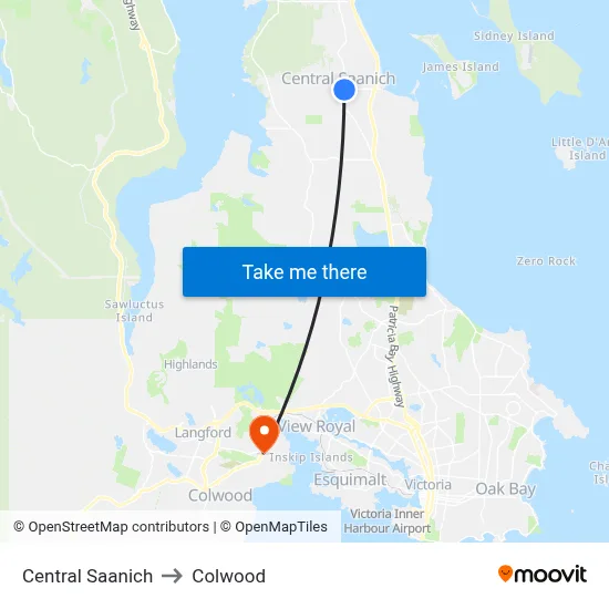 Central Saanich to Colwood map