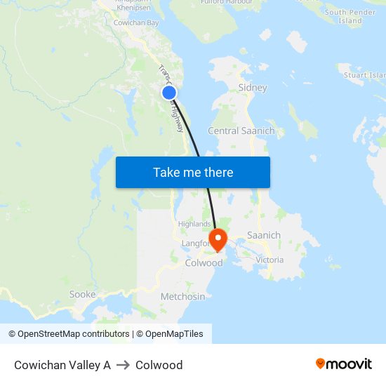 Cowichan Valley A to Colwood map