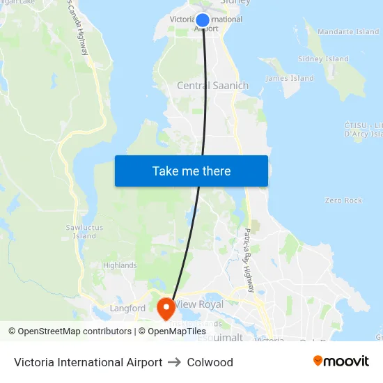 Victoria International Airport to Colwood map