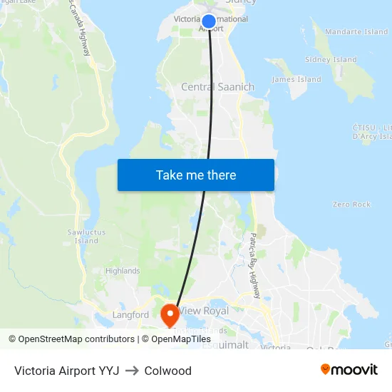 Victoria Airport YYJ to Colwood map