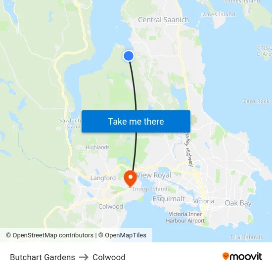 Butchart Gardens to Colwood map