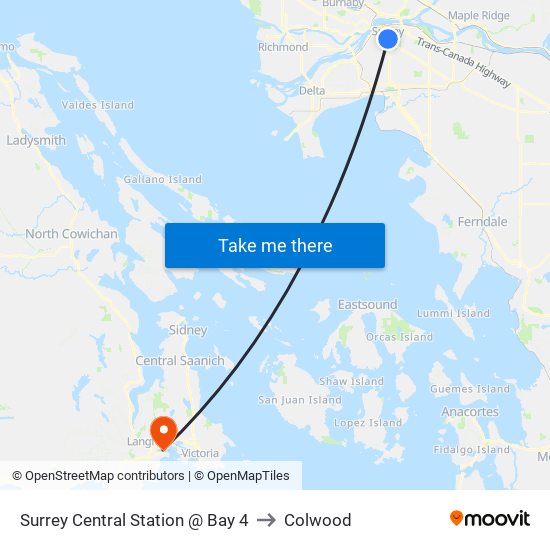 Surrey Central Station @ Bay 4 to Colwood map