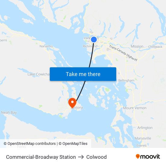 Commercial-Broadway Station to Colwood map