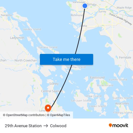 29th Avenue Station to Colwood map