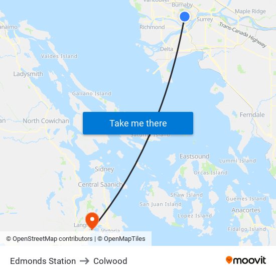 Edmonds Station to Colwood map