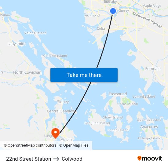 22nd Street Station to Colwood map