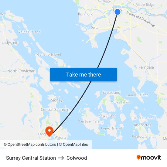 Surrey Central Station to Colwood map