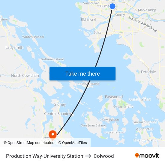 Production Way-University Station to Colwood map