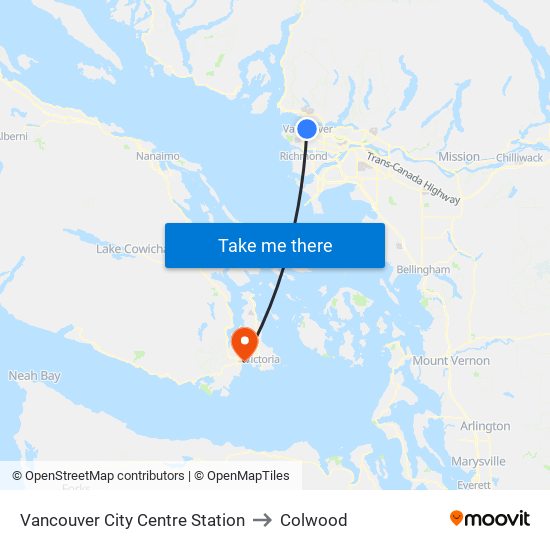 Vancouver City Centre Station to Colwood map
