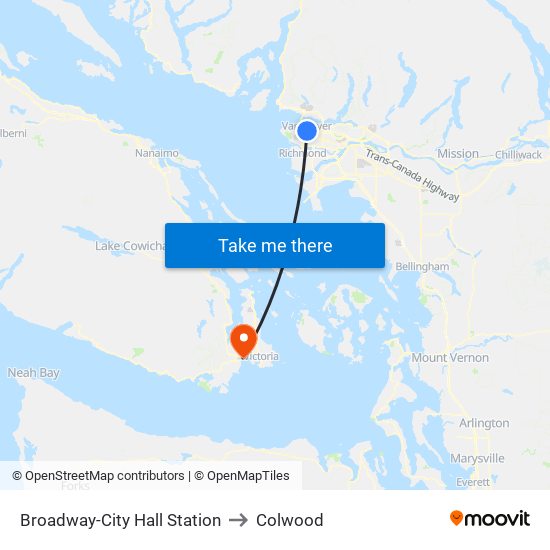 Broadway-City Hall Station to Colwood map