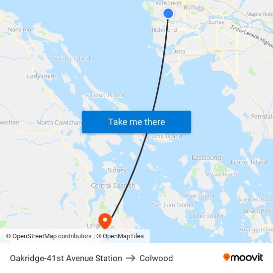 Oakridge-41st Avenue Station to Colwood map