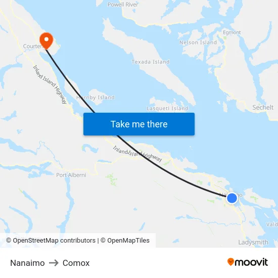 Nanaimo to Comox map