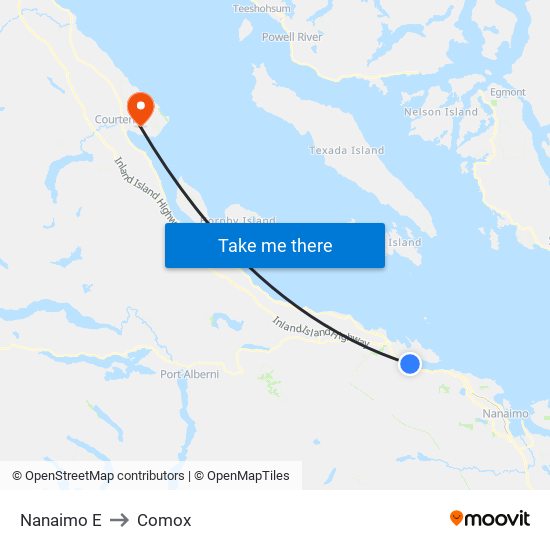 Nanaimo E to Comox map