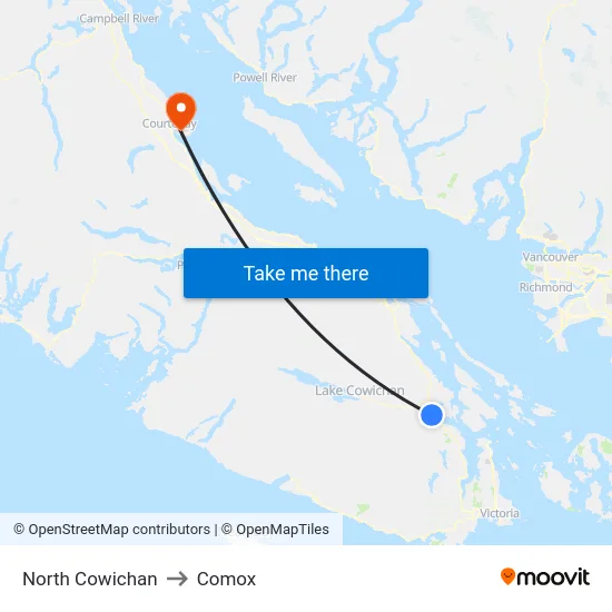 North Cowichan to Comox map
