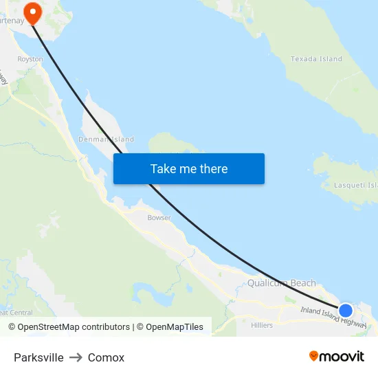 Parksville to Comox map