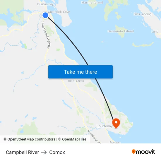 Campbell River to Comox map