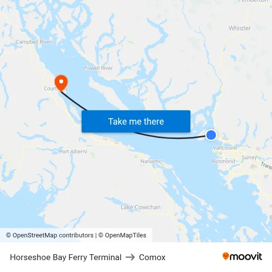 Horseshoe Bay Ferry Terminal to Comox map