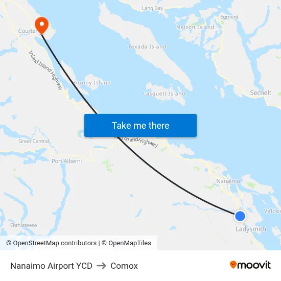 Nanaimo Airport YCD to Comox map