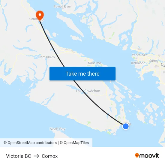 Victoria BC to Comox map