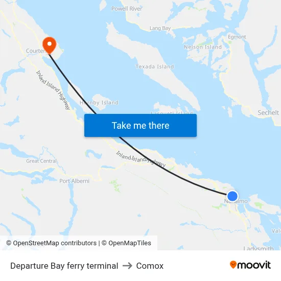 Departure Bay ferry terminal to Comox map