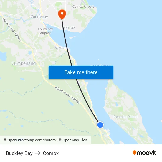 Buckley Bay to Comox map