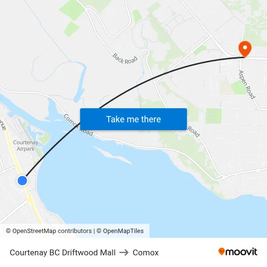 Courtenay BC Driftwood Mall to Comox map