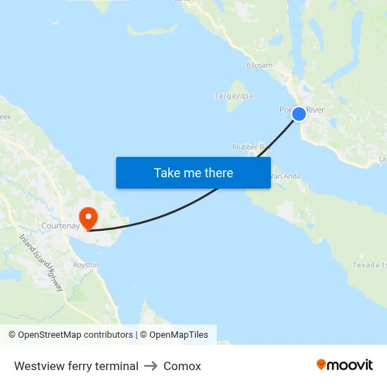 Westview ferry terminal to Comox map