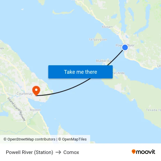 Powell River (Station) to Comox map