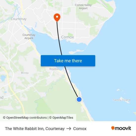 The White Rabbit Inn, Courtenay to Comox map