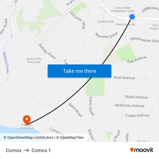 Comox to Comox 1 map