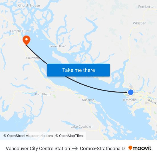 Vancouver City Centre Station to Comox-Strathcona D map