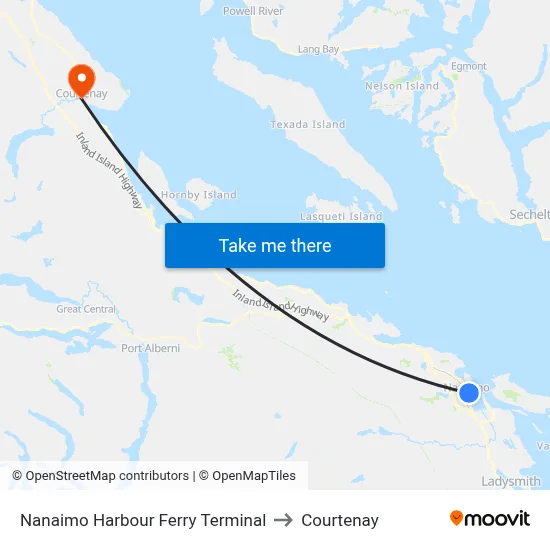 Nanaimo Harbour Ferry Terminal to Courtenay map