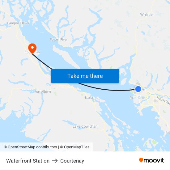 Waterfront Station to Courtenay map