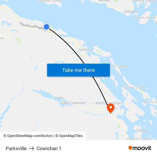 Parksville to Cowichan 1 map