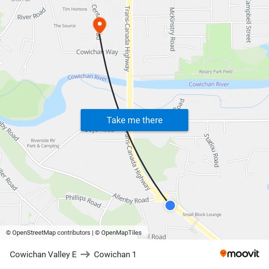 Cowichan Valley E to Cowichan 1 map