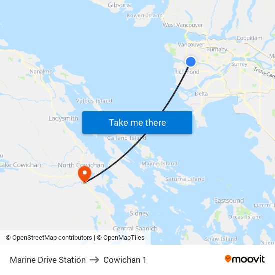 Marine Drive Station to Cowichan 1 map