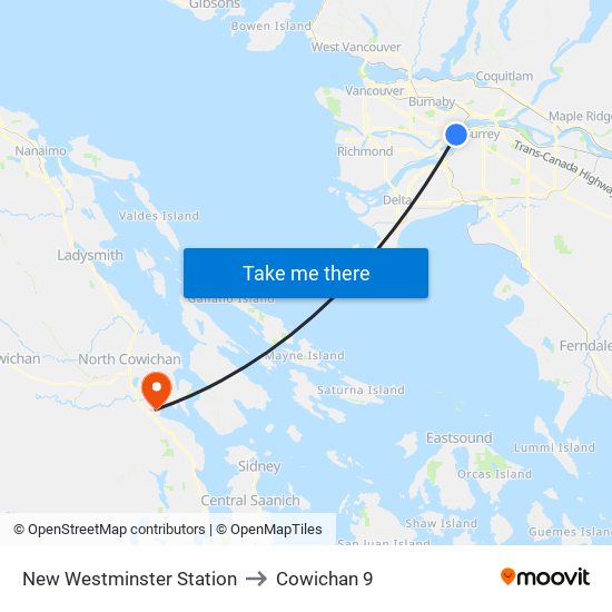 New Westminster Station to Cowichan 9 map