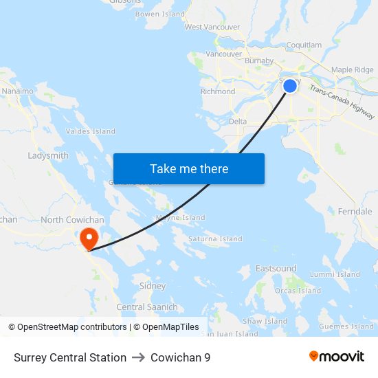 Surrey Central Station to Cowichan 9 map