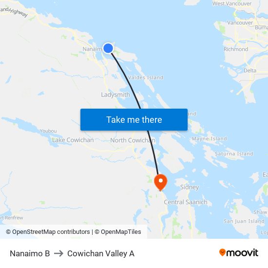 Nanaimo B to Cowichan Valley A map