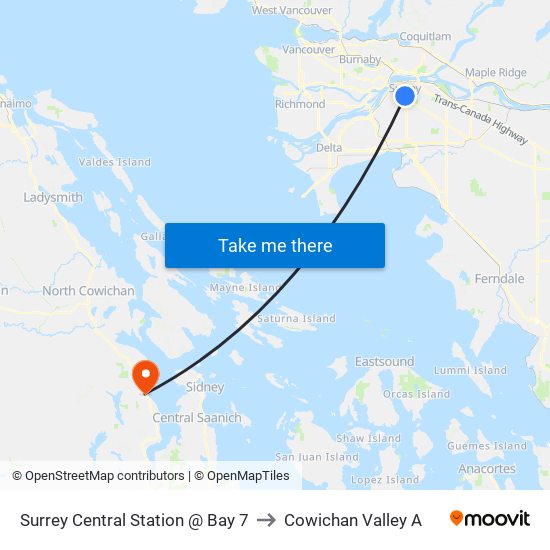 Surrey Central Station @ Bay 7 to Cowichan Valley A map