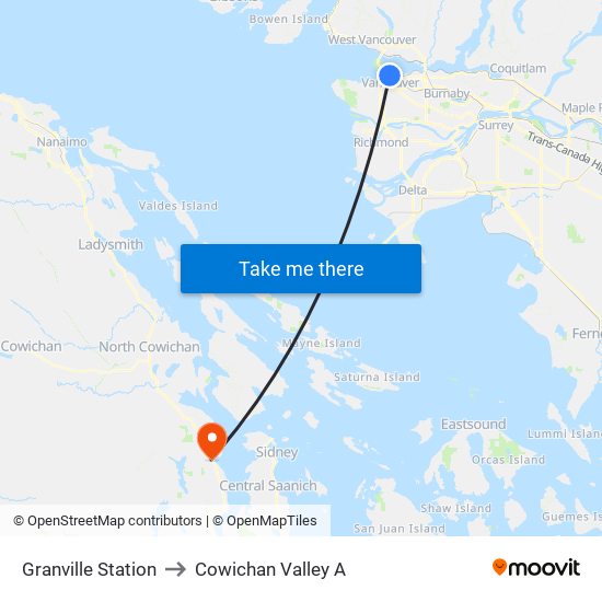 Granville Station to Cowichan Valley A map