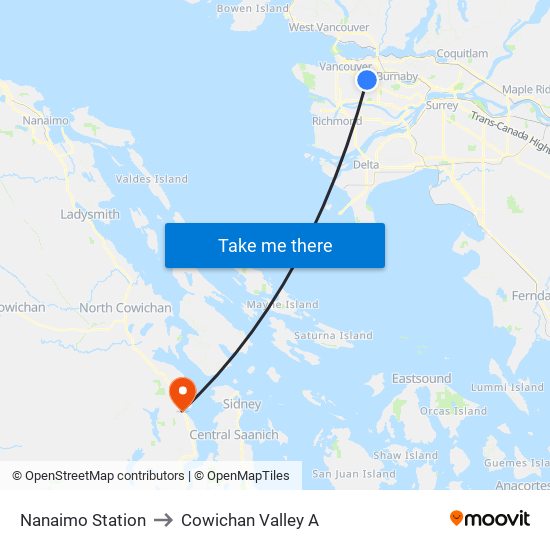 Nanaimo Station to Cowichan Valley A map