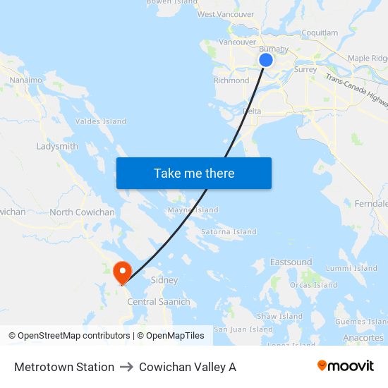 Metrotown Station to Cowichan Valley A map