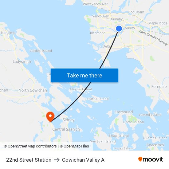 22nd Street Station to Cowichan Valley A map