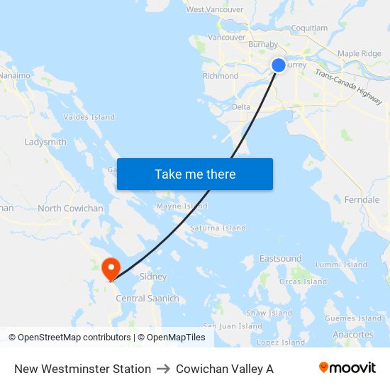 New Westminster Station to Cowichan Valley A map