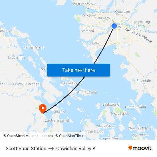 Scott Road Station to Cowichan Valley A map